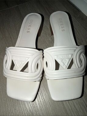 GUESS White Logo Cutout Slide Mules for Women